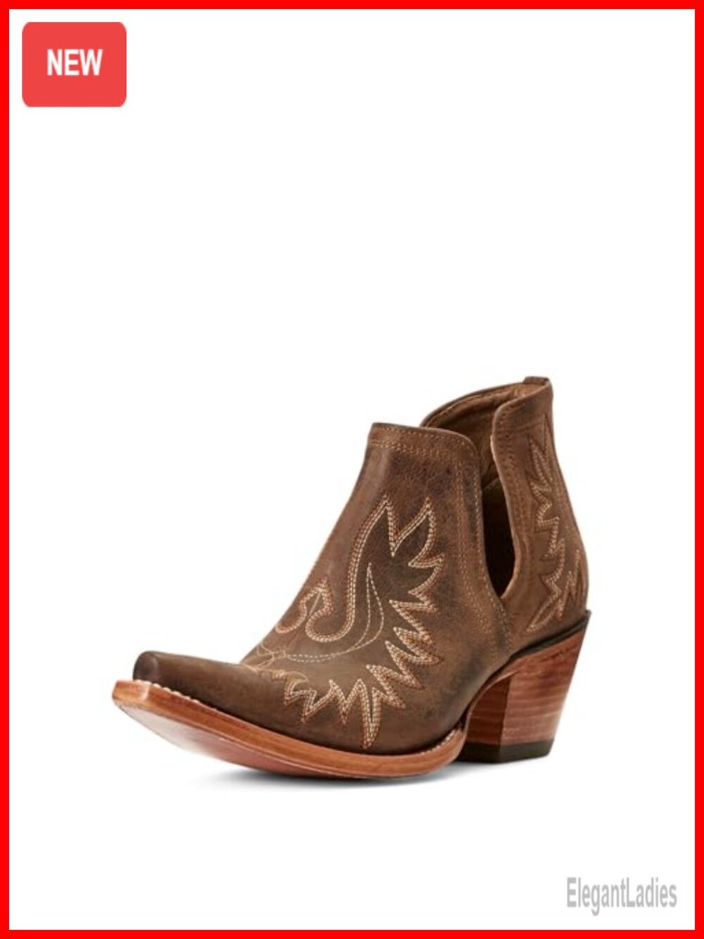 Western Ankle Bootie Leather X Toe Cutout Slip On Casual Boot